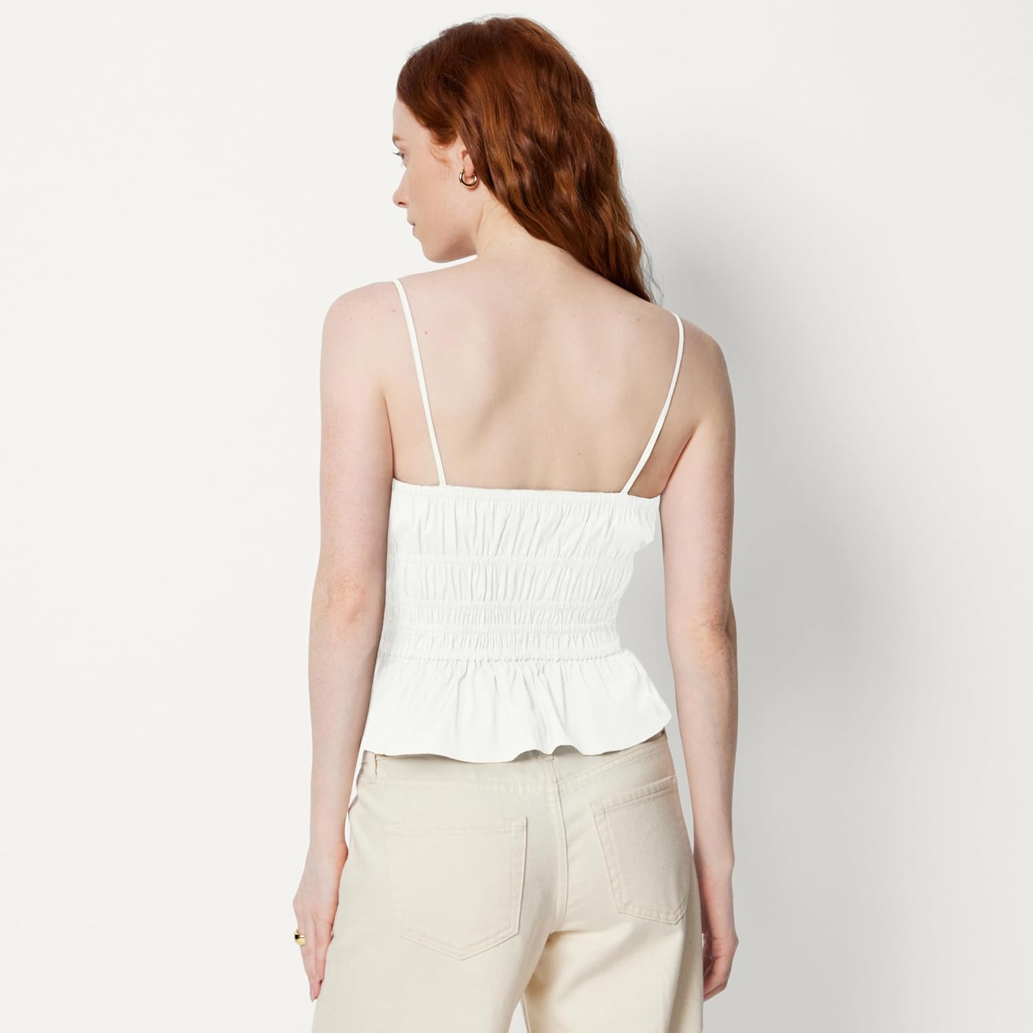 Amazon Essentials Women'S Regular-Fit Smocked Cotton Stretch Poplin Tank