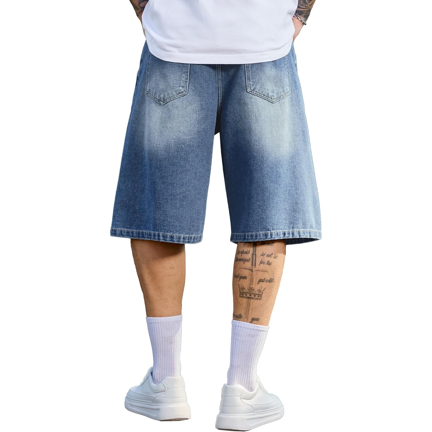 Plepan Mens Super Baggy Jean Shorts 12" Vintage Loose Fit Wide Leg Long Jorts Y2K Streetwear Below Knee Denim Shorts