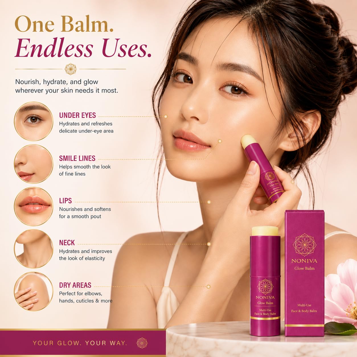 Noniva Noni Glow Balm Stick | Hydrating Face Balm For Dry Skin | Face, Lips, Neck & Under Eyes | Noni, Ceramides, Peptides, Hyaluronic Acid & Niacinamide