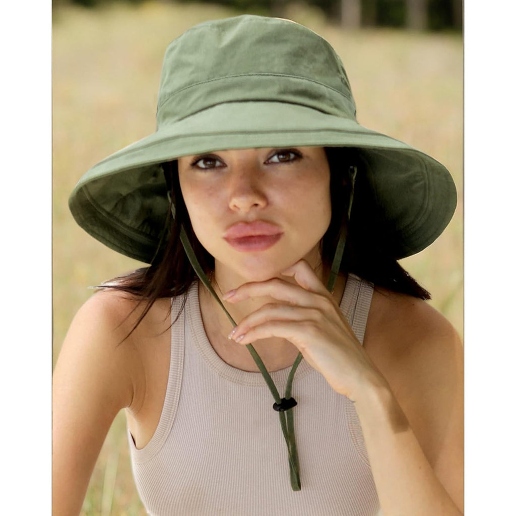 Sun Hats for Women Gardening Hat Wide Brim Ponytail Beach Sun Protection Breathable Cotton Summer Hat with Fold-Up Brim