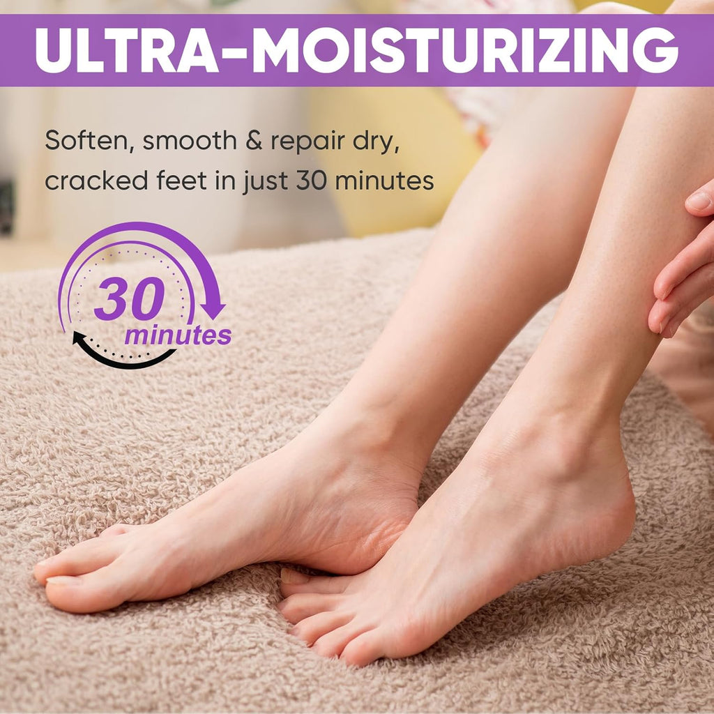 TEAWOO 8 Pairs Moisturizing Foot Masks with Lavender Oil & Jojoba Oil, Intensely Hydrating Foot Mask for Dry Cracked Feet, Moisturizing Socks for Cracked Heel Treatment