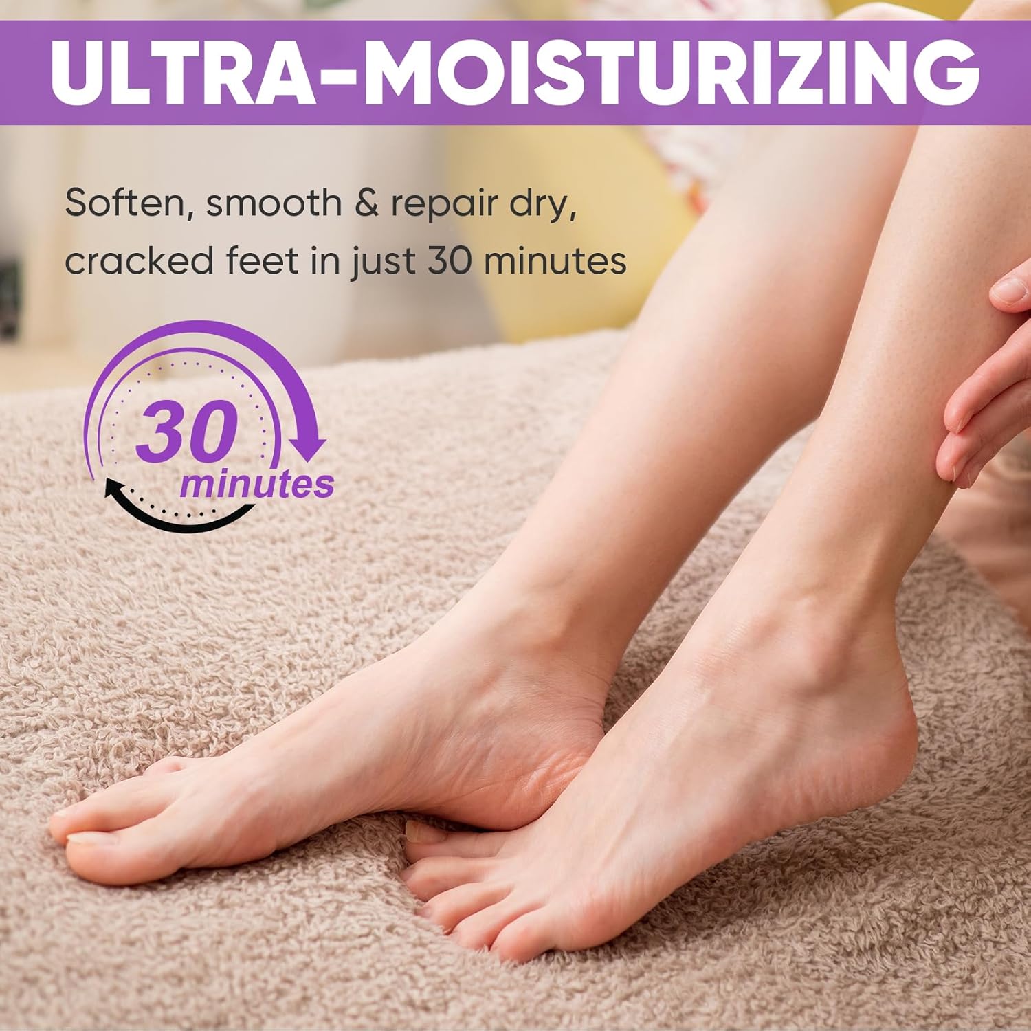 TEAWOO 8 Pairs Moisturizing Foot Masks with Lavender Oil & Jojoba Oil, Intensely Hydrating Foot Mask for Dry Cracked Feet, Moisturizing Socks for Cracked Heel Treatment