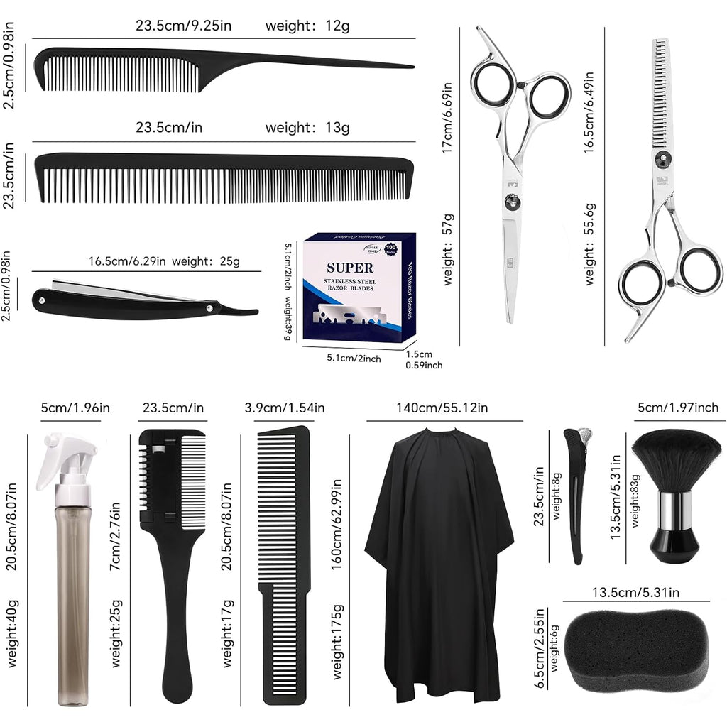 14Pcs Hair Cutting Kit With Barber Bag, Haircut Scissors, Barber Cape With Adjustable Neck Size&Neck Duster Brush, Profesional Barber Accessories For Barber/Salon/Home