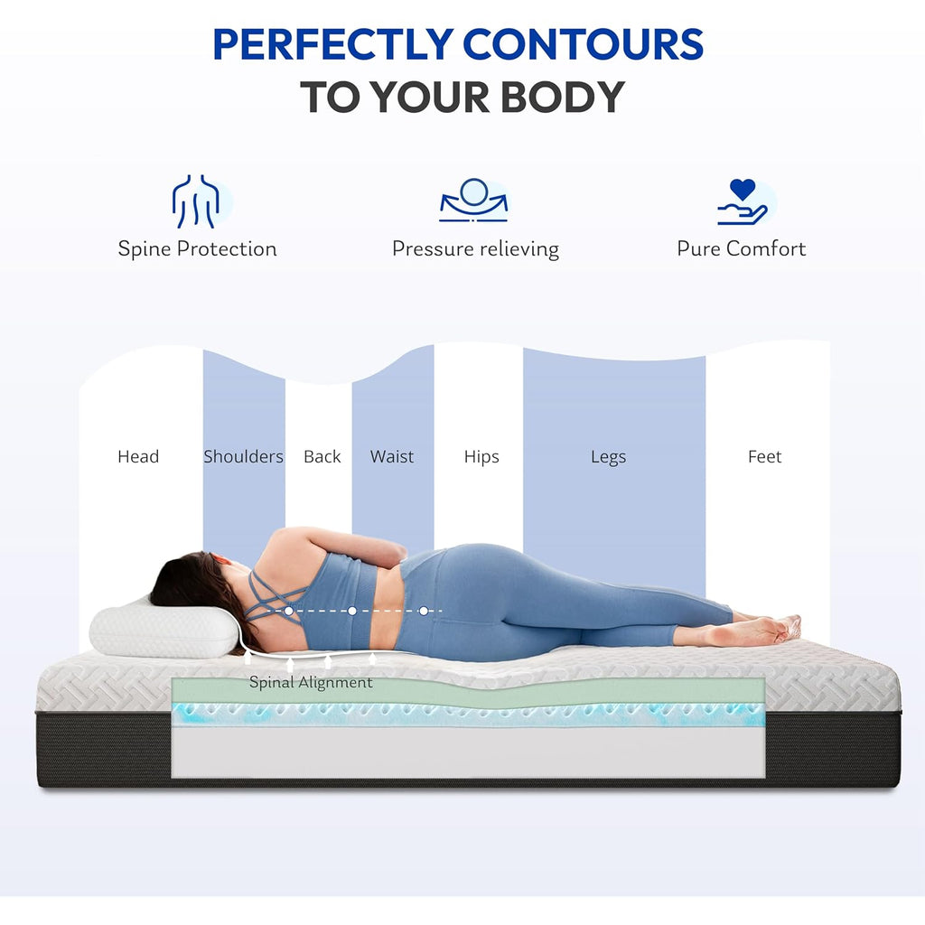 Gelsea Queen Mattress 10 Inch For Cool Sleep & Pressure Relief, Gel-Infused Green Tea Memory Foam, Medium Plush Support With Egg-Crate Design, Certipur-Us Certified, Fiberglass Free Bed In A Box