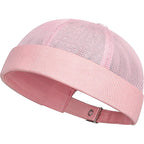 Mens Mesh Brimless Cap,Summer Skullcap Docker Beanie Hat Pink