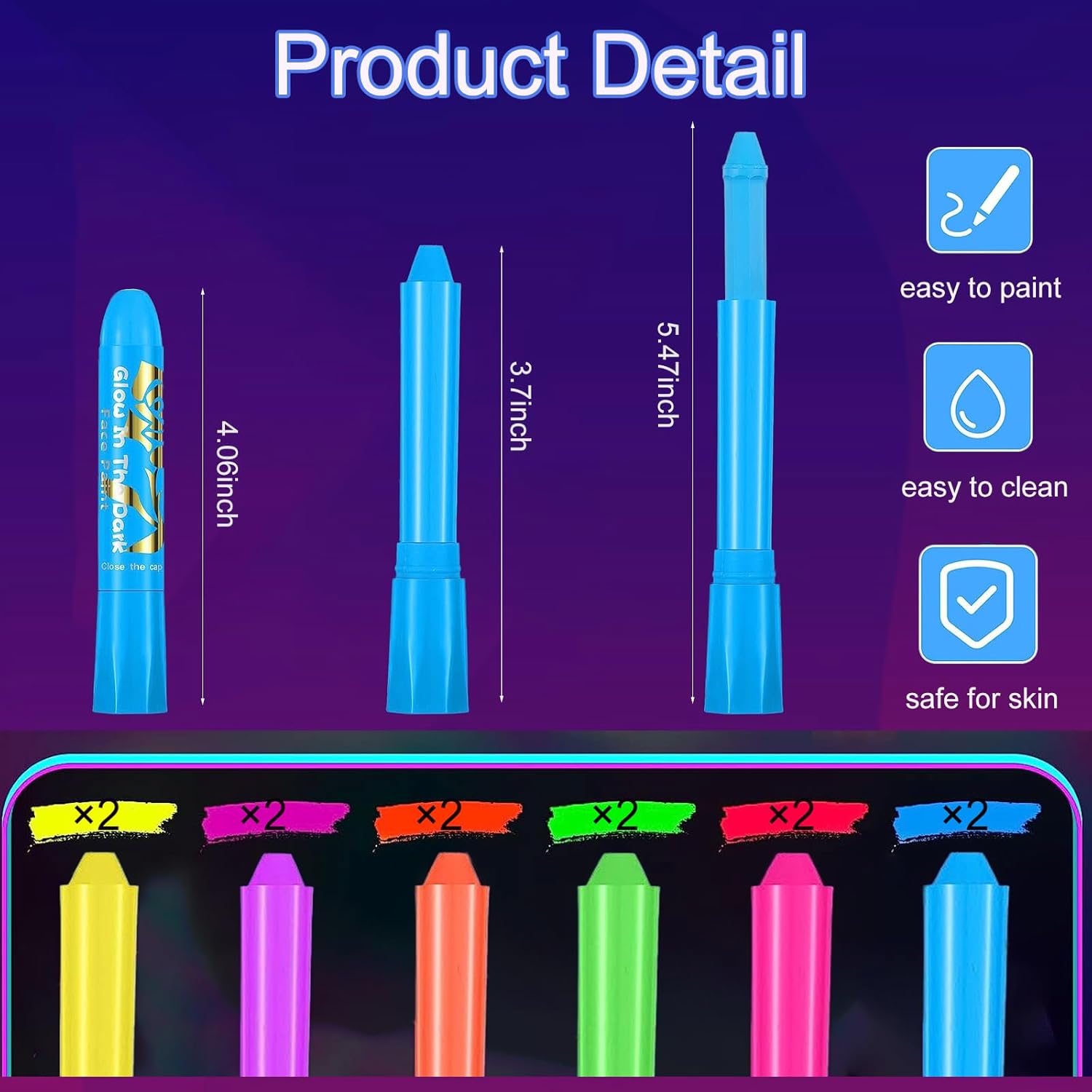 12 Pieces Glow Blacklight Face & Body Paint Makeup, Glow in The Dark Face Painting Kit Neon Paint Sticks for Adult Halloween Glow Party