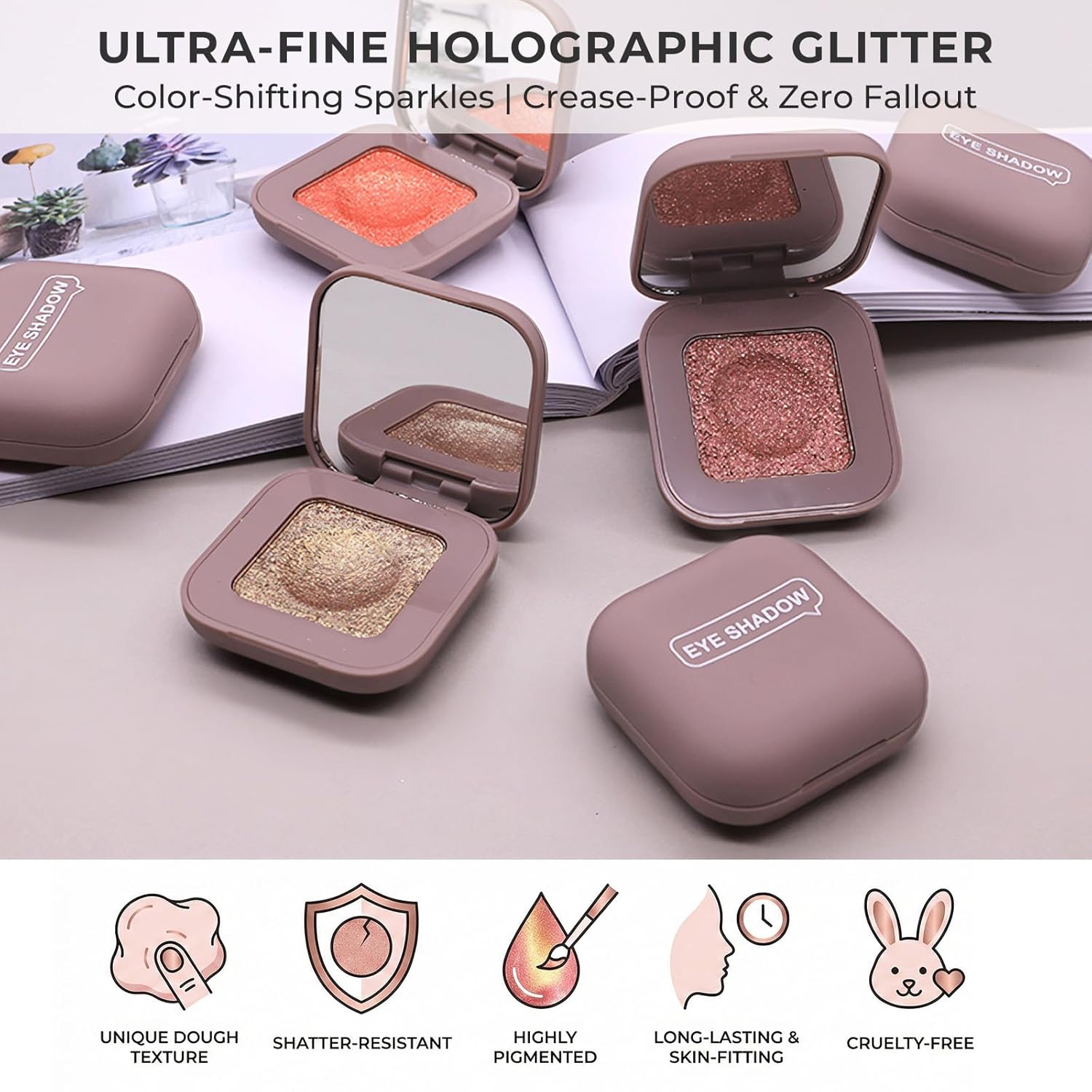 Duochrome Glitter Eyeshadow, Ultra-Fine Color Shifting Metallic Shimmer, High Pigment Holographic Single Eye Makeup, Long Lasting & Buildable Eye Shadow (#2 Plum Mauve)
