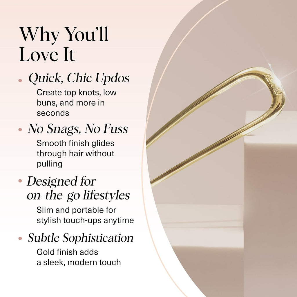 Kitsch French Hair Pins For Women – Elegant & Durable Metal French Pin For Updos, Chignon, Buns & Twist Hairstyles | Secure Hold All Day, Comfortable Fit - Gold, 1Pc
