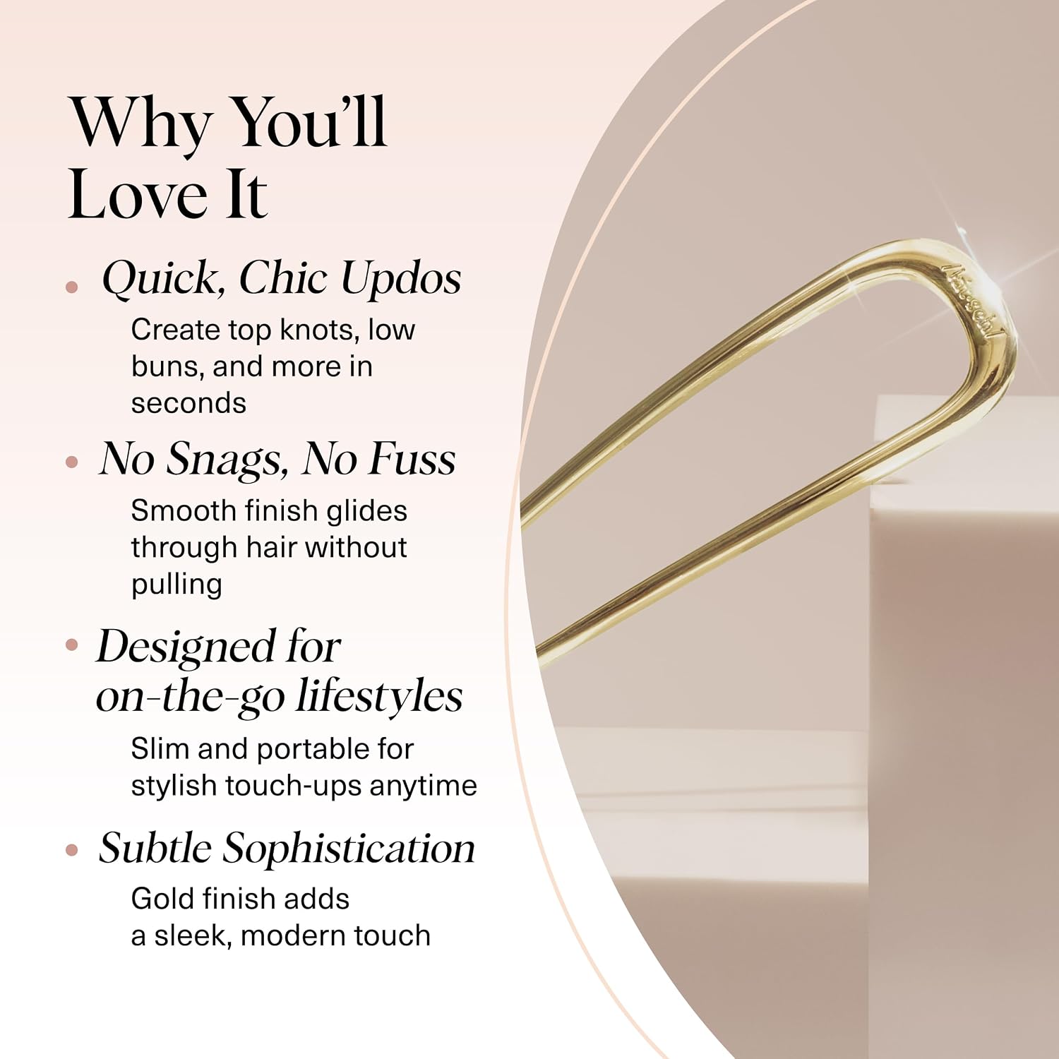 Kitsch French Hair Pins For Women – Elegant & Durable Metal French Pin For Updos, Chignon, Buns & Twist Hairstyles | Secure Hold All Day, Comfortable Fit - Gold, 1Pc