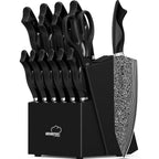 Knife Set, 15 Pieces Kitchen Knife Set with Built in Sharpener, High Carbon German Stainless Steel Knife Block Set, Dishwasher Safe, Mothers Day Gifts