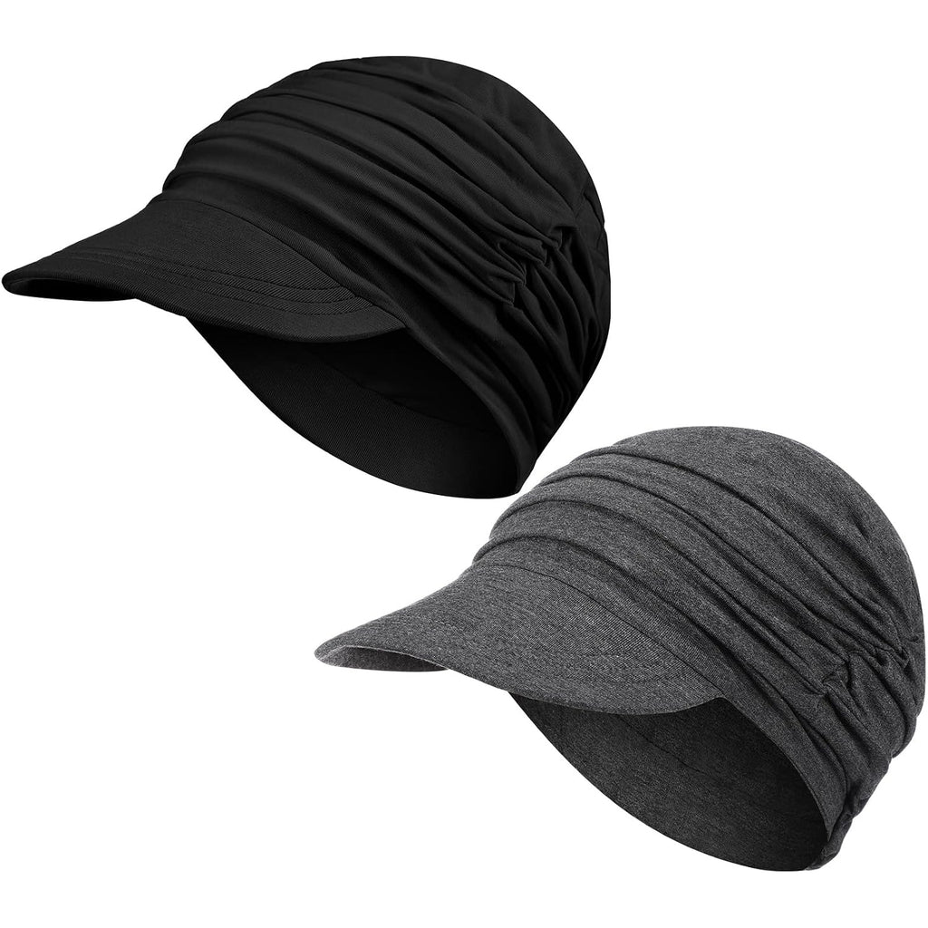 6 Pcs Chemo Cancer Hat for Women Breathable Bamboo Newsboy Baseball Cap Soft Headwear for Cancer Patient Hair Loss Black,dark Grey