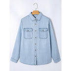 Astylish Women Button Down Denim Shirts Casual Long Sleeve V Neck Chambray Blouse Top