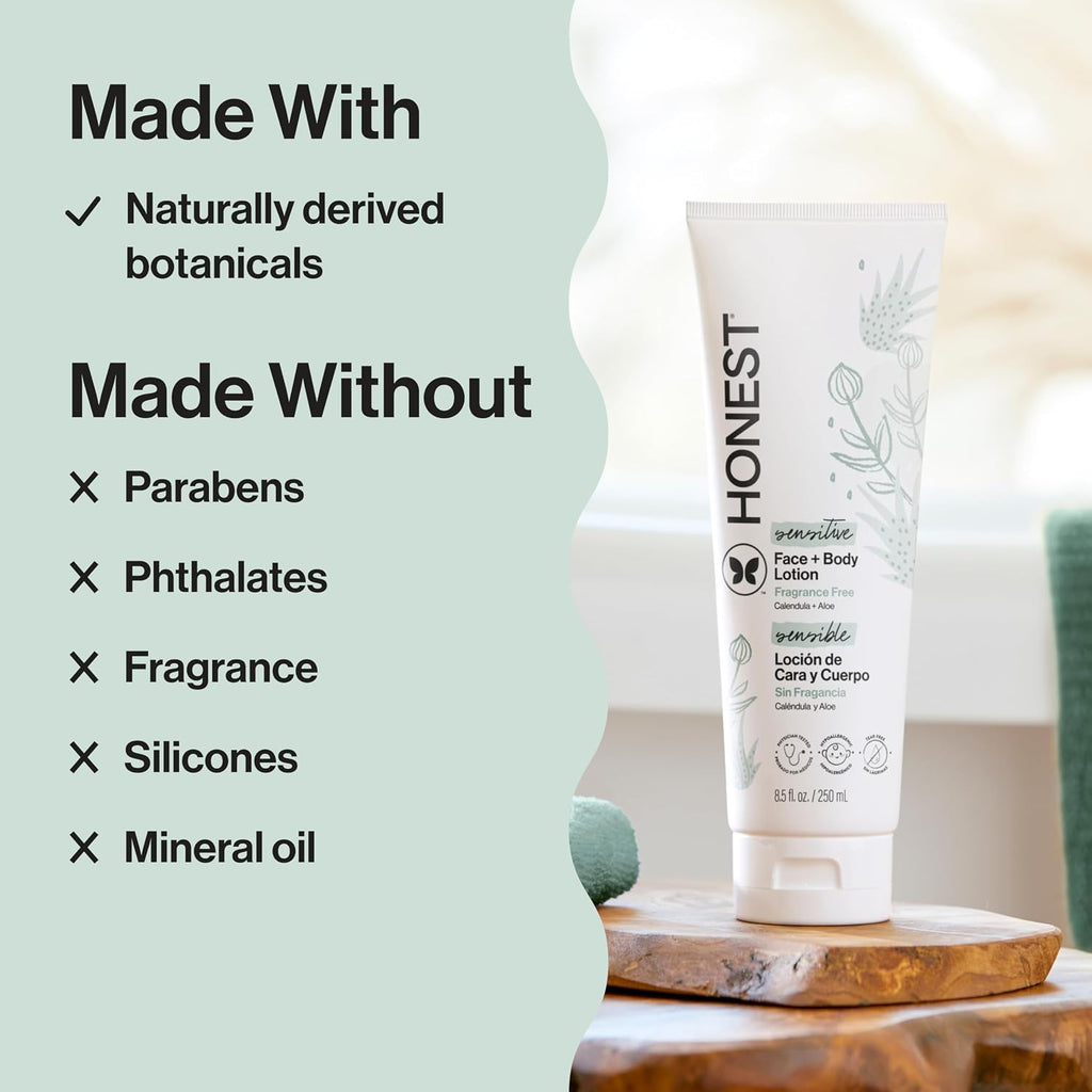 The Honest Company Hydrating Face And Body Lotion, Fast Absorbing, Naturally Derived, Hypoallergenic, Fragrance-Free, Sensitive, 8.5 Fl Oz