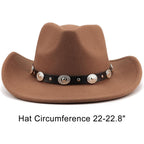 Western Cowboy Hats For Women Classic Felt Wide Brim Fedora Hat With Belt Buckle Retro Panama Hat Unisex Rolled Up Cap