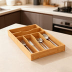 Bamboo Silverware Organizer, Bamboo Kitchen Drawer Cutlery Organizer, Utensil Holder, Flatware Organizer Tray (15.8"X9.5"X1.6")