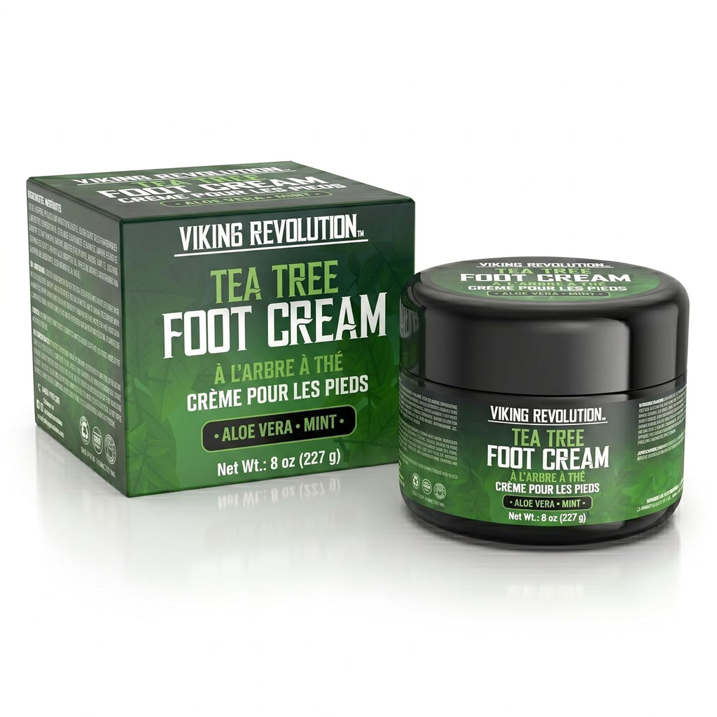 Viking Revolution Tea Tree Foot Cream for Dry Cracked Heels - Foot Balm For Cracked Feet - Dry Feet Repairing Cream with Aloe Vera and Mint (8oz)