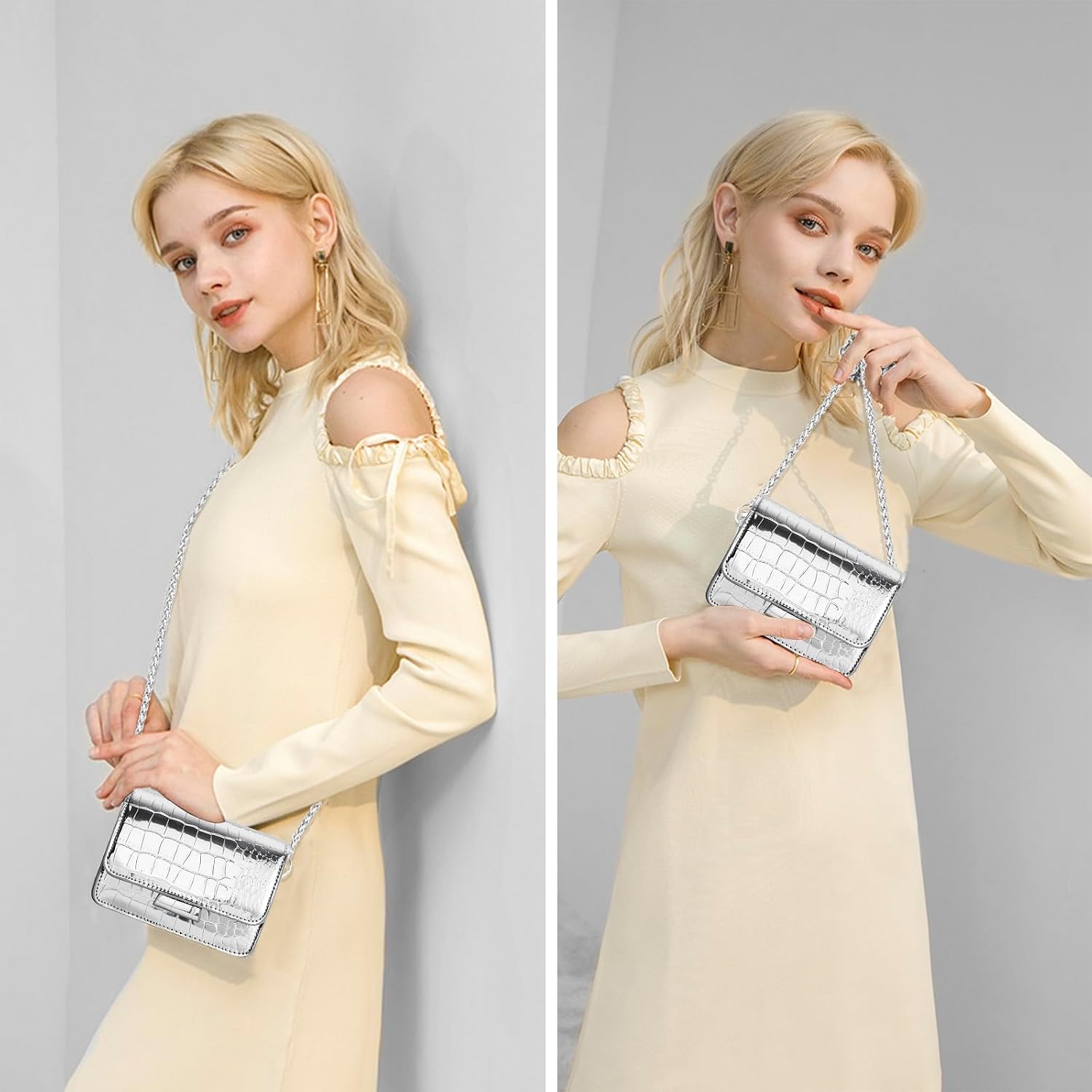 Ljczka Mini Crossbody Bags For Women Y2K Small Square Purse With Chain Strap Clutch Evening Handbags For Dressy, Prom, Party