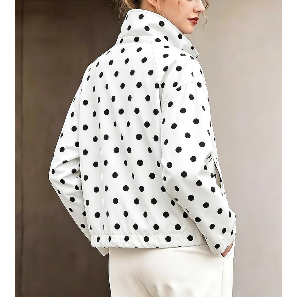 Colorful World Womens Polka Dot Jacket Drawstring Hem Button Front Cropped Lightweight Jacket Relaxed Fit Coat With Pockets