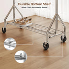 Hyseyy Heavy Duty Clothes Rack, Double Rod Clothing Rack For Hanging Clothes, Rolling Garment Rack, Adjustable Freestanding Wardrobe Closet Coat Rack For Bedroom Laundry Living Room, Silver