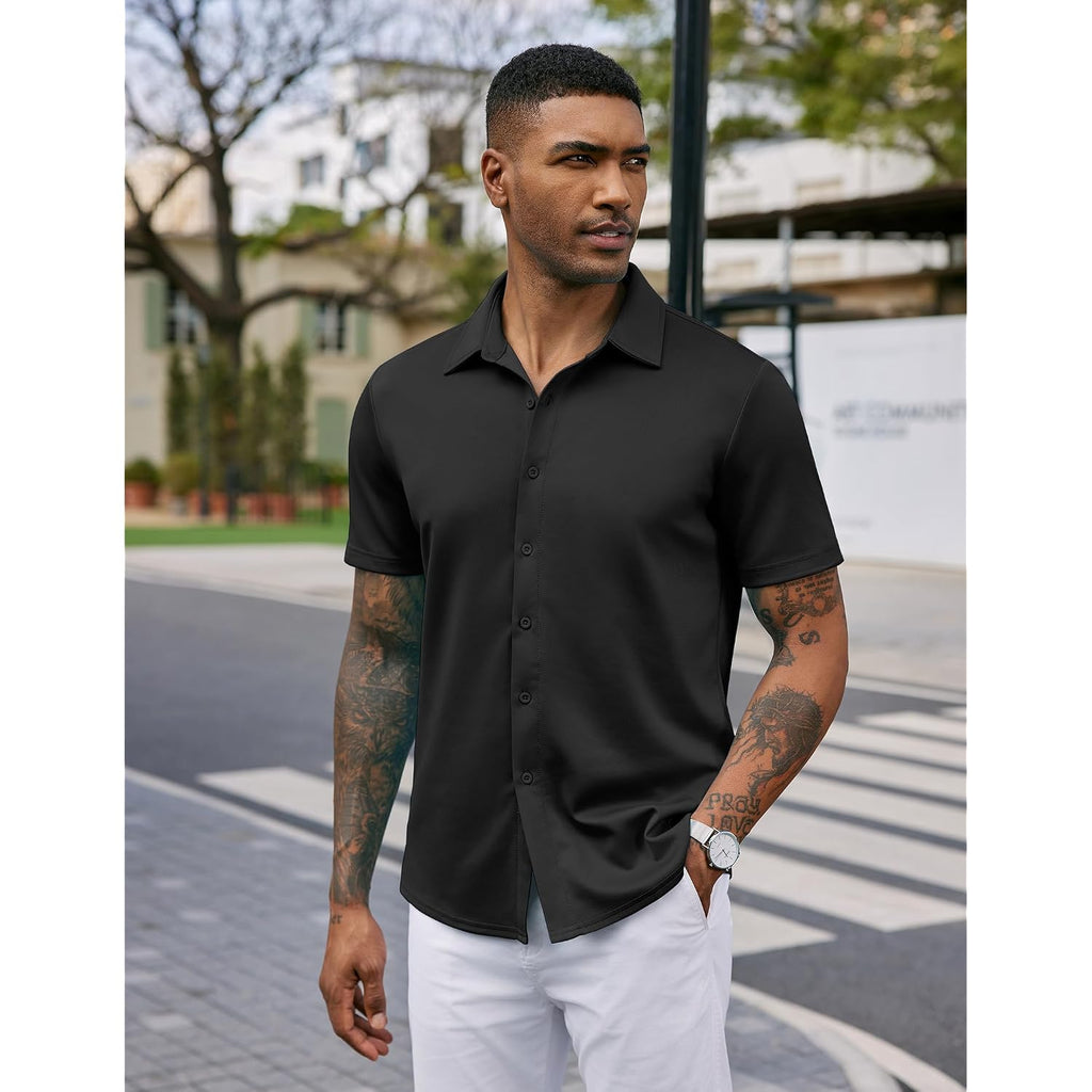 Coofandy Mens Casual Wrinkle Free Shirts Short Sleeve Button Down Summer Stretch Dress Shirt