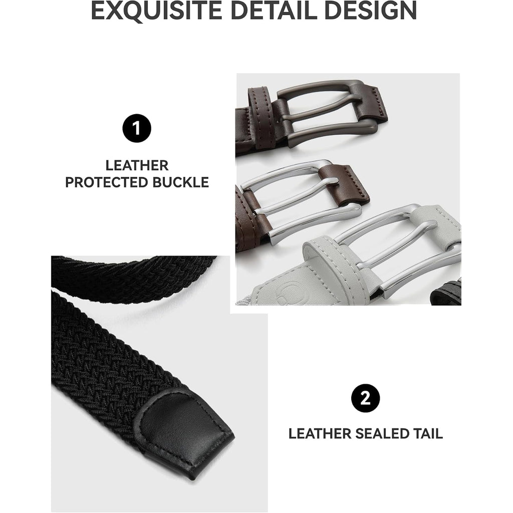 Chaoren Stretch Belt Men 2 Pack - 1 3/8" Braided Golf Belts For Men - Casual Elastic For Pants And Jeans