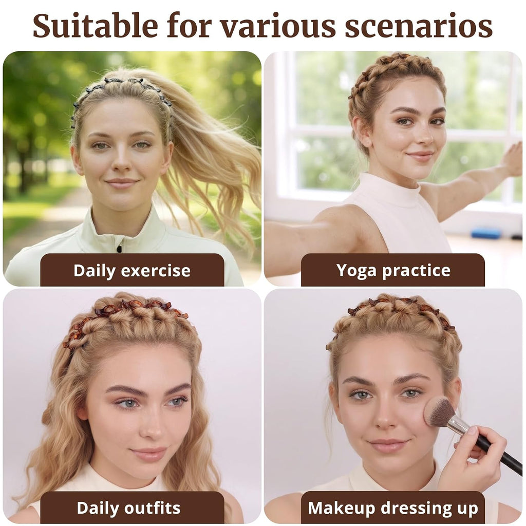2 Pack Clip Headband For Twisty Bangs, 90S Hair Accessories For Women With 8 Mini Clips, Braided Hair Clip Headbands For Y2K Fashion Styling, Black And Brown
