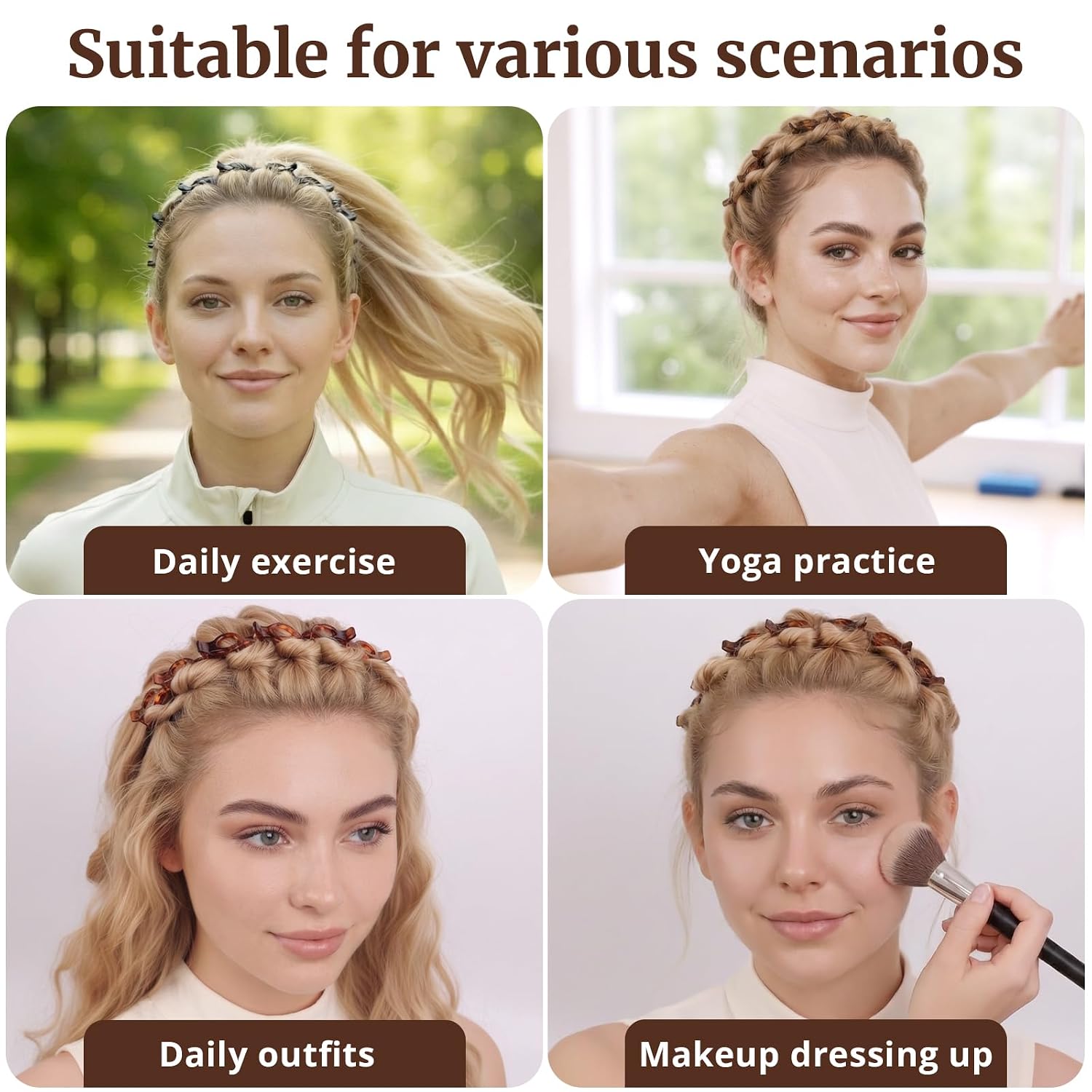 2 Pack Clip Headband For Twisty Bangs, 90S Hair Accessories For Women With 8 Mini Clips, Braided Hair Clip Headbands For Y2K Fashion Styling, Black And Brown