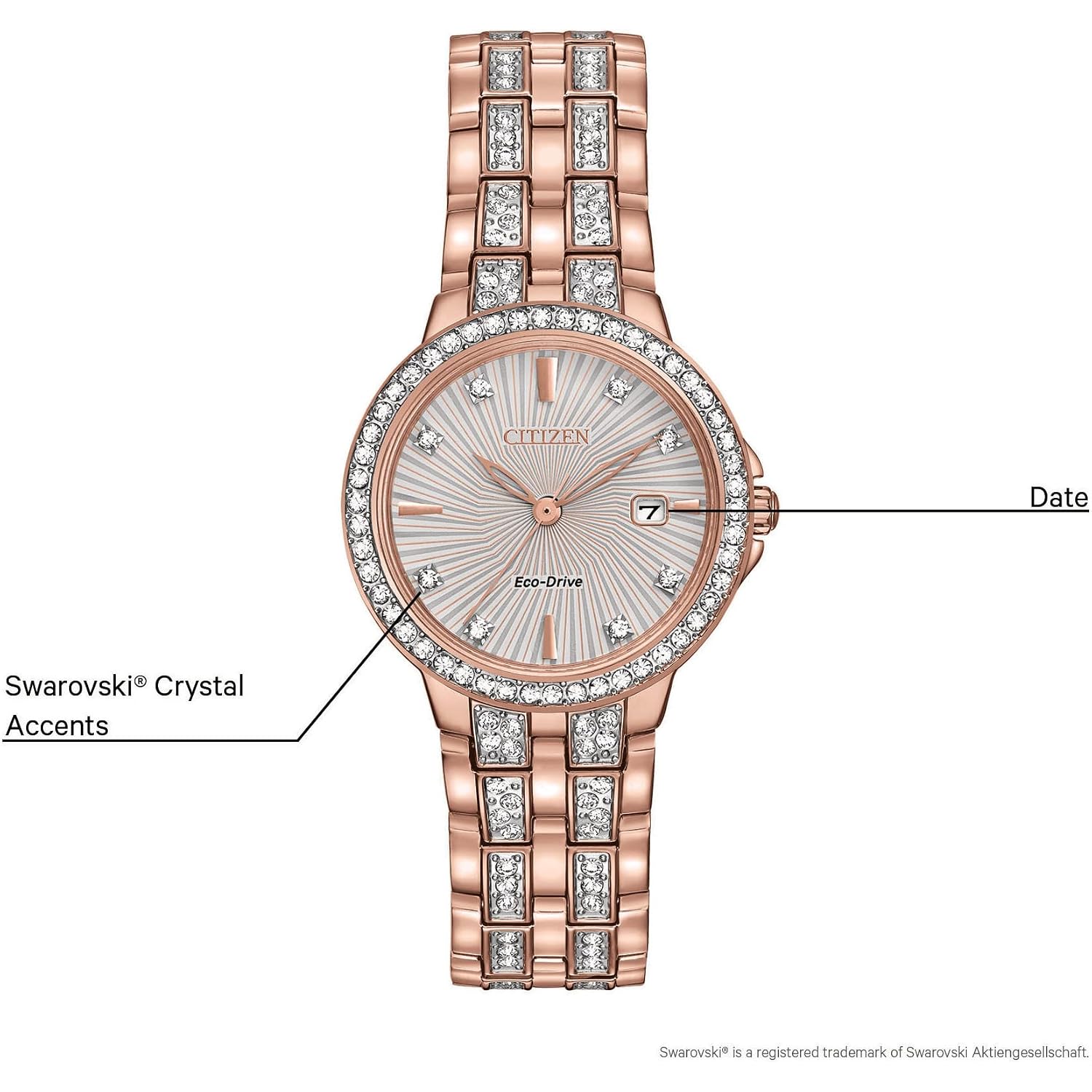 Citizen Ladies' Silhouette Crystal Eco-Drive Watch, 3-Hand Date