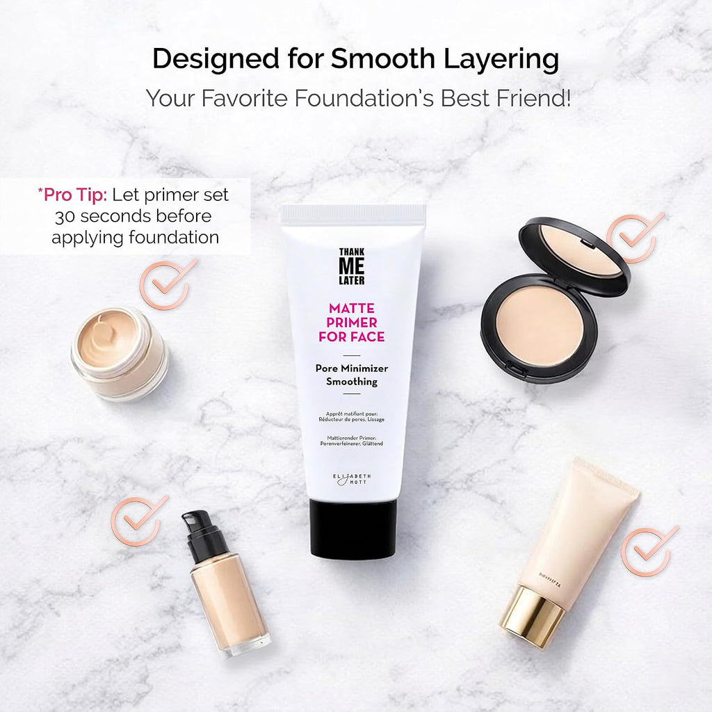 Elizabeth Mott Thank Me Later Pore Minimizer Primer For Face - Soft-Matte Finish - Smooths The Look Of Pores, Mattifying Face Primer, Lightweight K-Beauty Formula, Leaping Bunny Certified, 30G