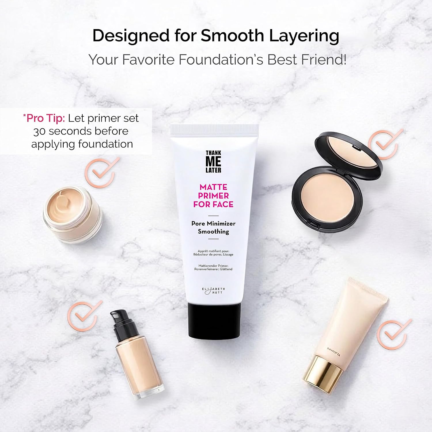 Elizabeth Mott Thank Me Later Pore Minimizer Primer For Face - Soft-Matte Finish - Smooths The Look Of Pores, Mattifying Face Primer, Lightweight K-Beauty Formula, Leaping Bunny Certified, 30G
