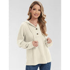 Hoodies Sweatshirt for Women Waffle Long Sleeve Oversized Sweaters Drawstring Button V Neck Casual Pullover Tops