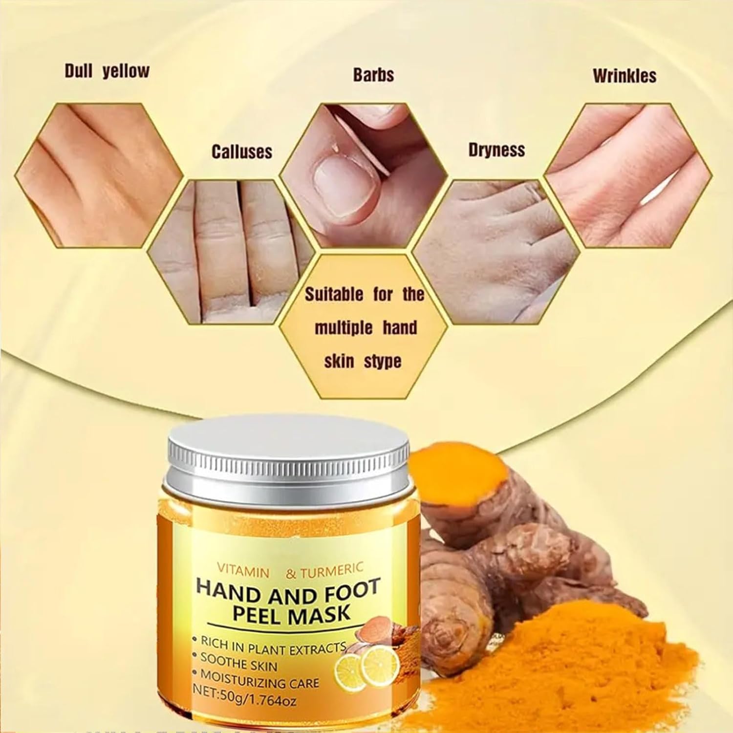 Turmeric Hand and Foot Peel Mask- Moisturizing Hydrating Nourishing Exfoliating Hand Film Hands Care Paraffin with Vitamin C & Turmeric - 1.76 Oz