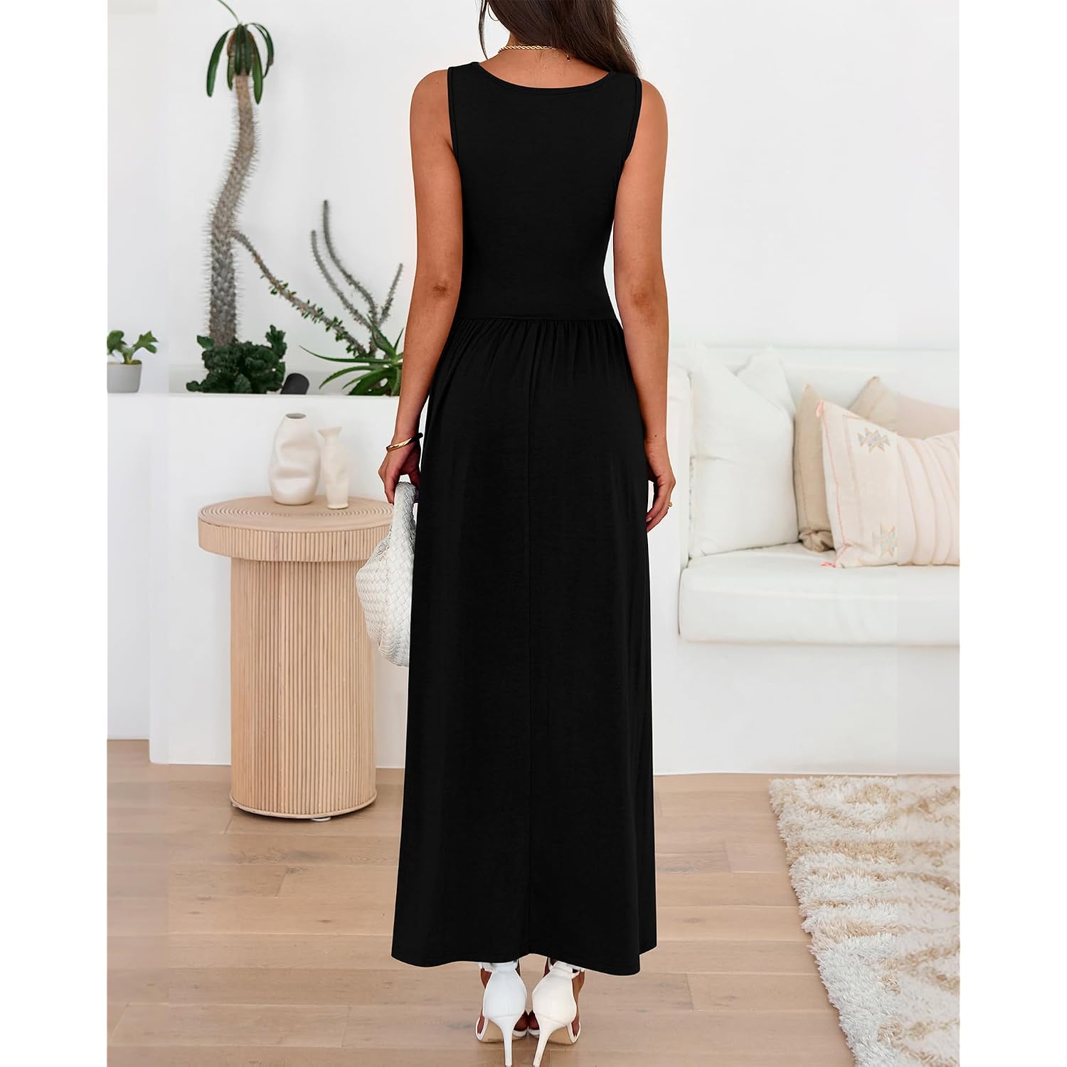 Btfbm Summer Maxi Dresses For Women 2026 Spring Sleeveless Casual Ruched High Waisted Long Sundress Flowy Beach Dress