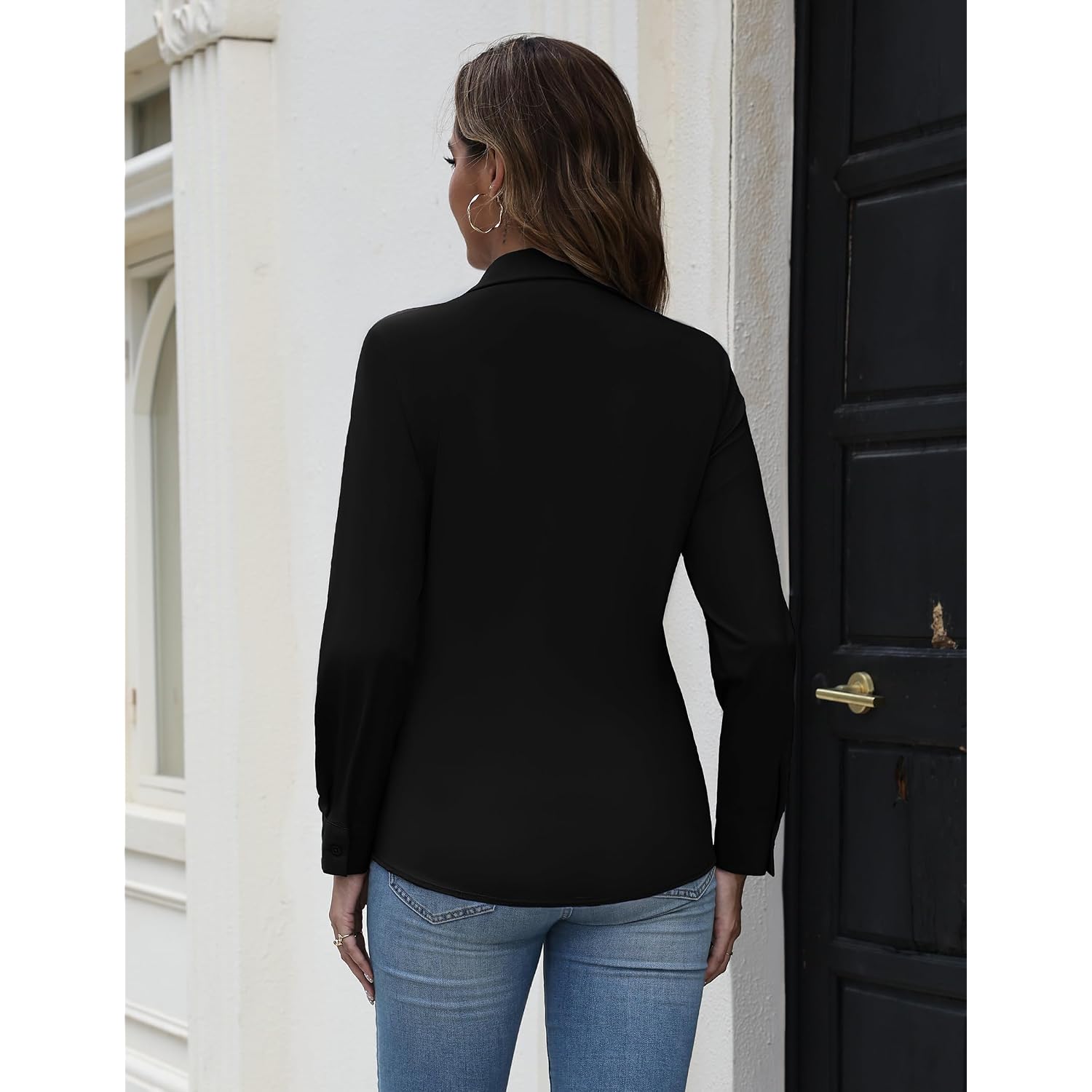 Hotouch Button Down Shirts For Women Long Sleeve Stretch Dress Shirts Wrinkle-Free Work Blouses Slim Fit Office Tops