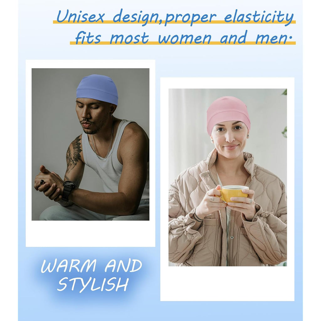 3 Pieces Cotton Skull Caps for Men Women Chemo Headwear Lightweight Beanie Sleeping Cap Helmet Liner Set E-light Blue,pink,light Purple