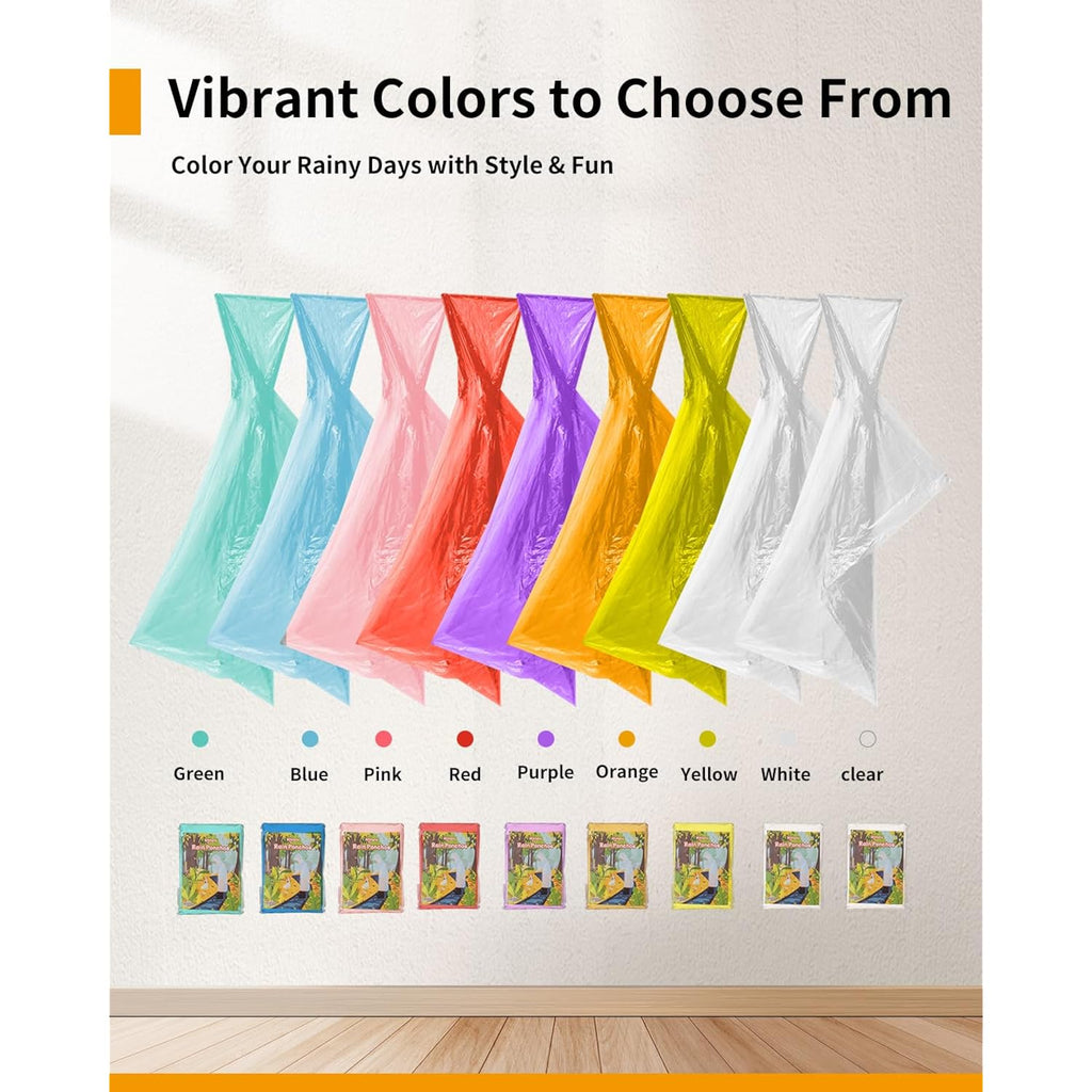 Rain Ponchos Family Pack Kids– 6/12/24 Pack Disposable Poncho With Hood, Clear & Assorted Colors, Home Survival Kits
