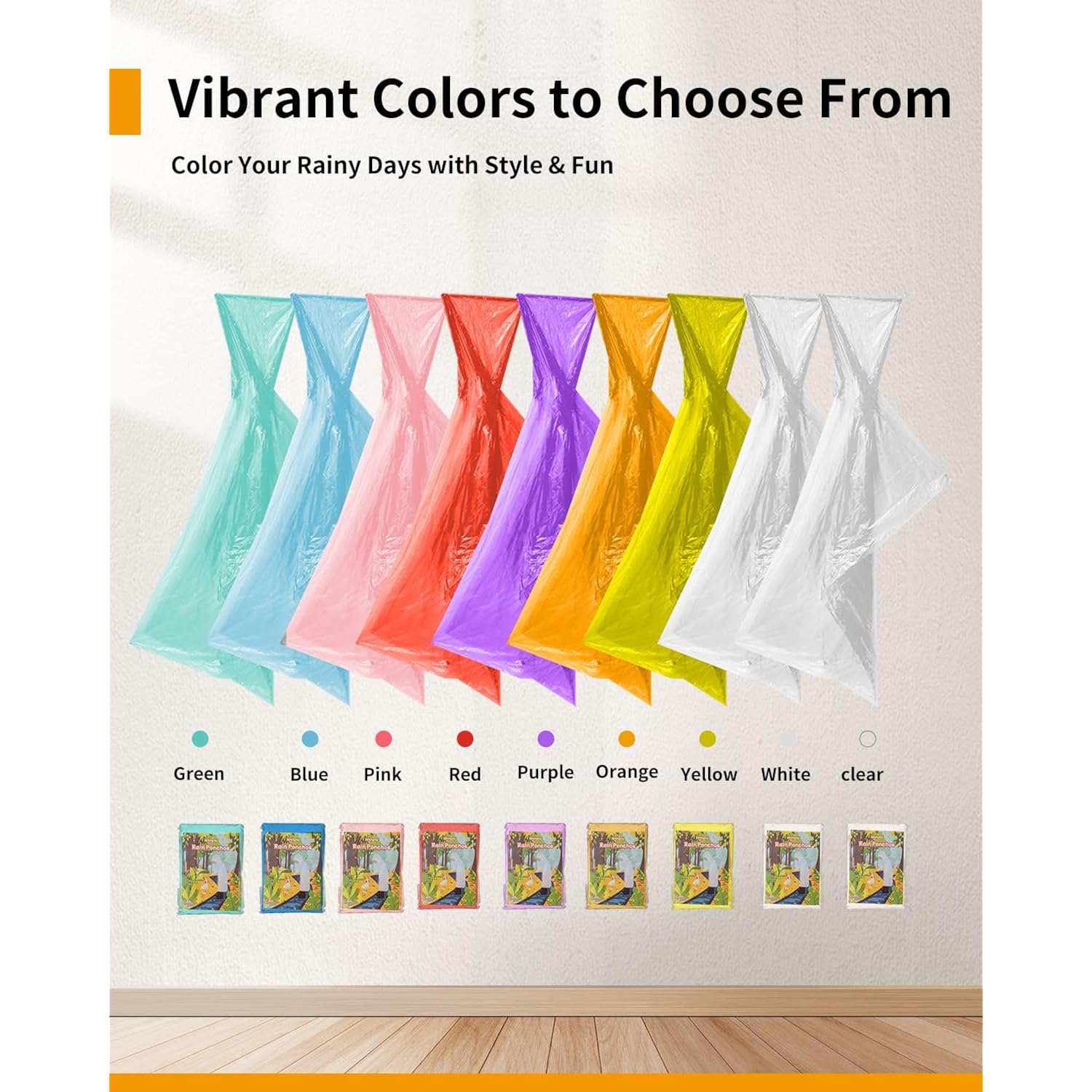 Rain Ponchos Family Pack Kids– 6/12/24 Pack Disposable Poncho With Hood, Clear & Assorted Colors, Home Survival Kits