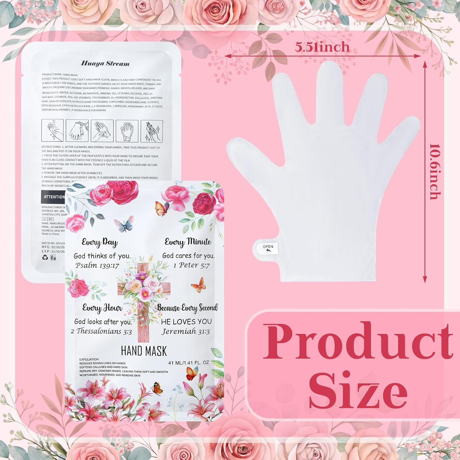 Loopeer 12 Pcs Christian Hand Mask Christian Gifts for Women Bible Verse Gloves for Skin Dry Hydrating Hand Masks Moisturizer Rose Gloves for Mom Grandma Church Prayers Coworker