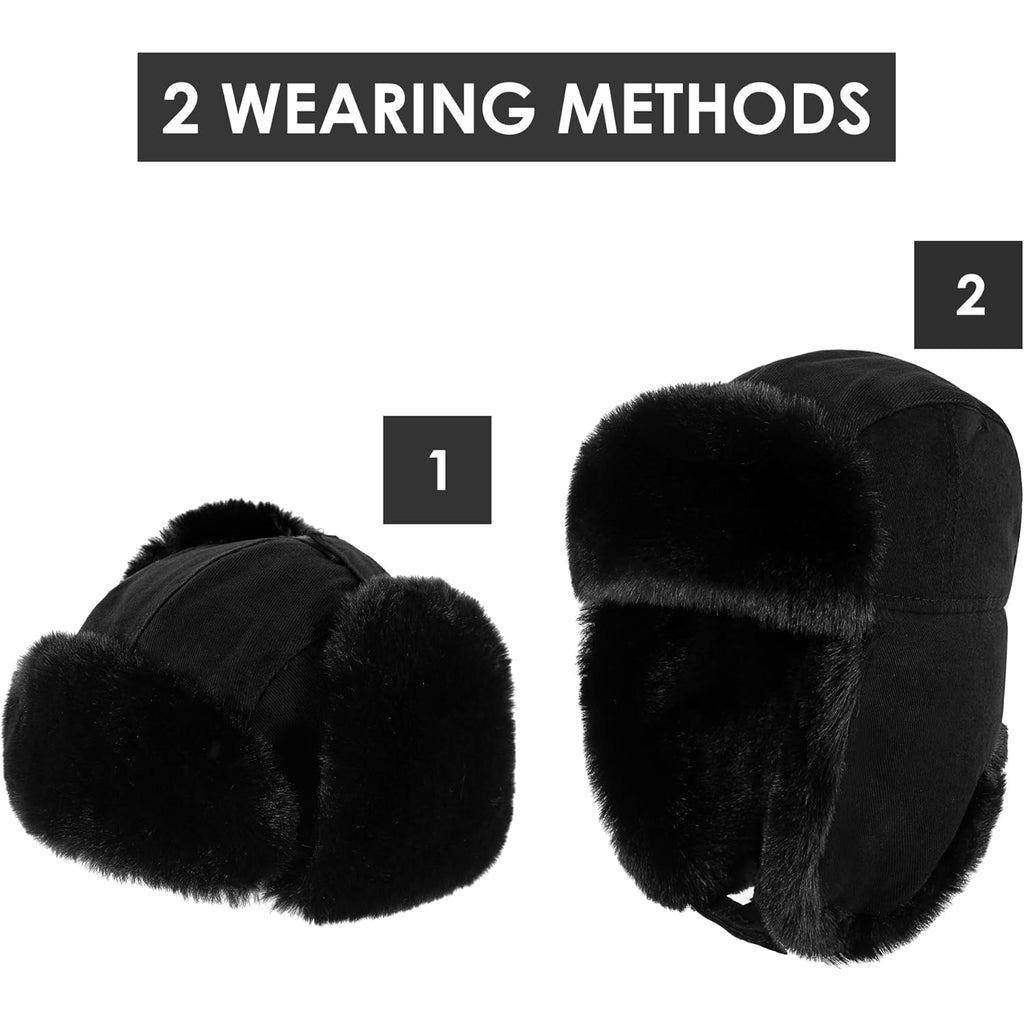 Trapper Hat Warm Windproof Winter Trooper Hats with Earflaps Faux Fur Hunting Hat for Women Men