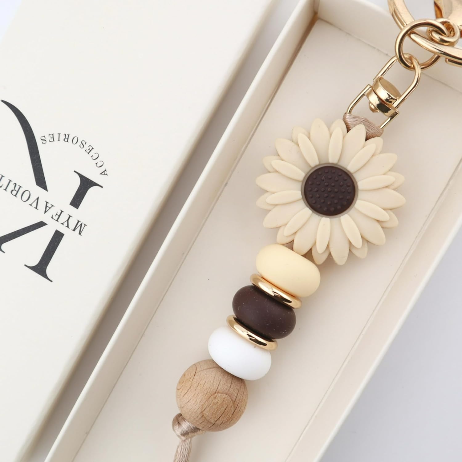 Flower Charm for Women Cute Keychain for Car Keys Silicone Bead Purse Charms for Handback Key Ring