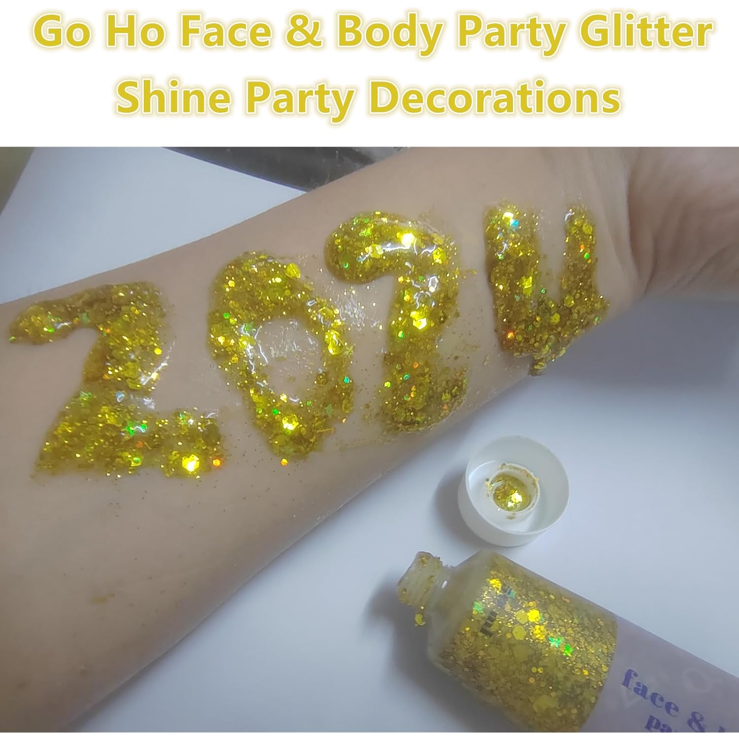 Go Ho Gold Face Body Glitter,Mardi Gras Glitter Makeup Gold Face Paint,Holographic Chunky Sequins Glitters For Eye Lip Hair Nails,Festival Rave Accessories,52G