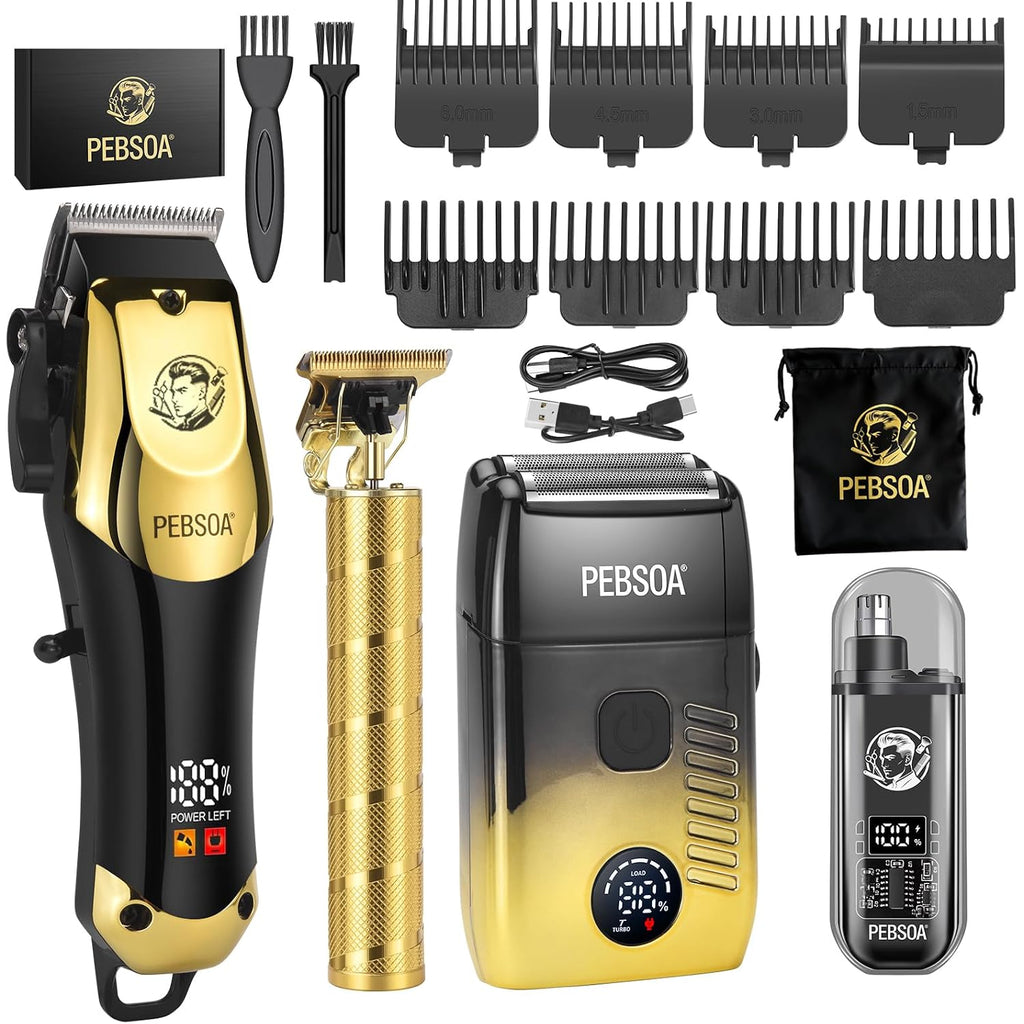 Hair Clippers For Man With An Led Display, A 4-Piece Cordless Grooming Set That Includes Hair Clippers, T-Shaped Trimmer,Double-Layer Foil Razor, And A Nose Hair Trimmer—A Complete Home Grooming Set