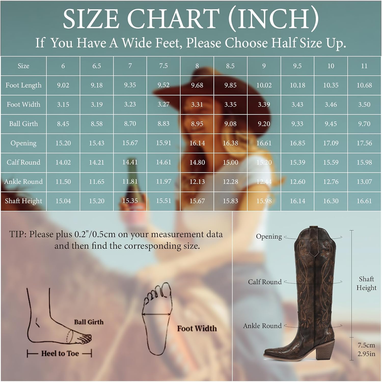 Wetkiss Knee High Cowboy Boots For Women, Stable And Comfortable | Western Style,Cowgirl Boots,Versatile,Pull On,Various Occasions,Non-Slip Sole,Bohemian Rural Style