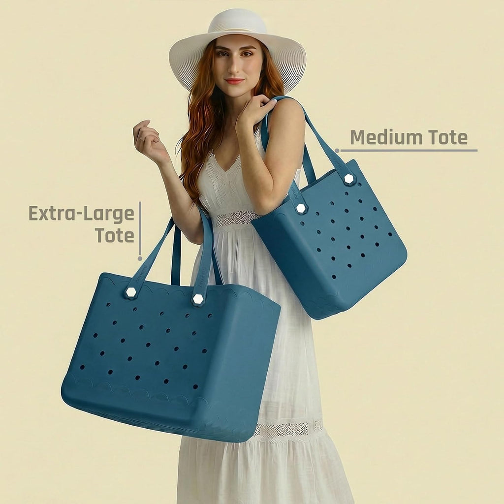 X-Large Rubber Tote Beach Bag For Women | Medium Durable Rubber Bag Waterproof Washable Versatile Tote Bags