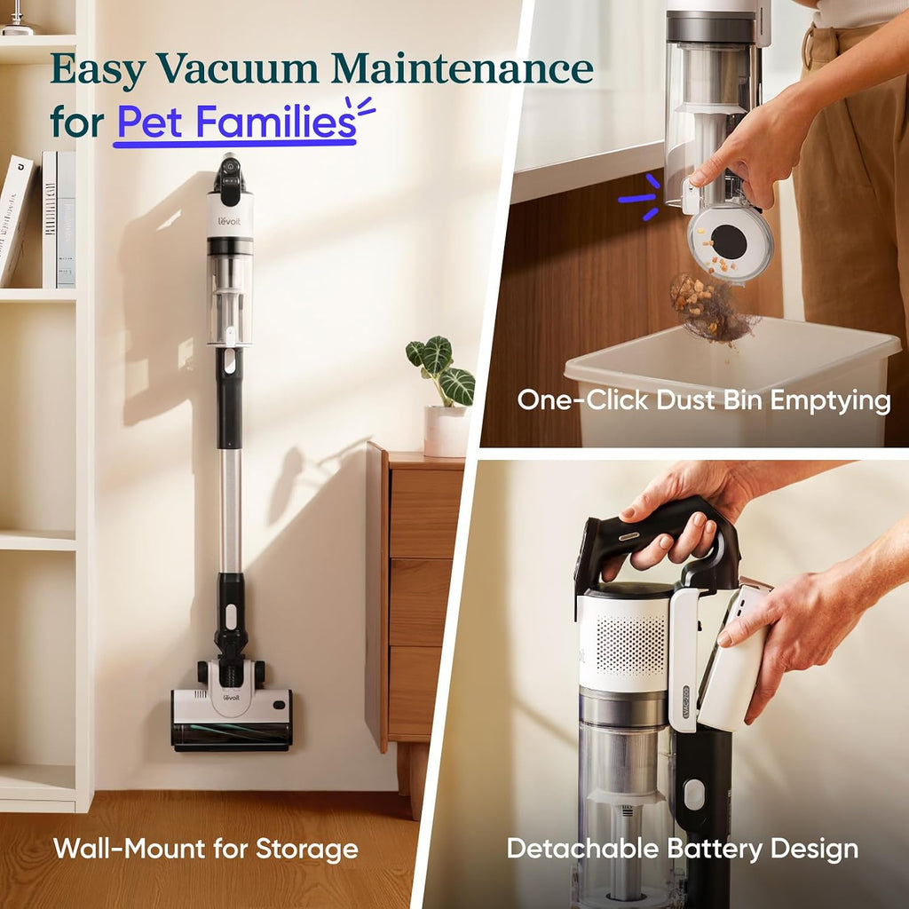 Levoit Cordless Vacuum Cleaner, Anti-Tangle For Pet Hair, Up To 50 Minutes