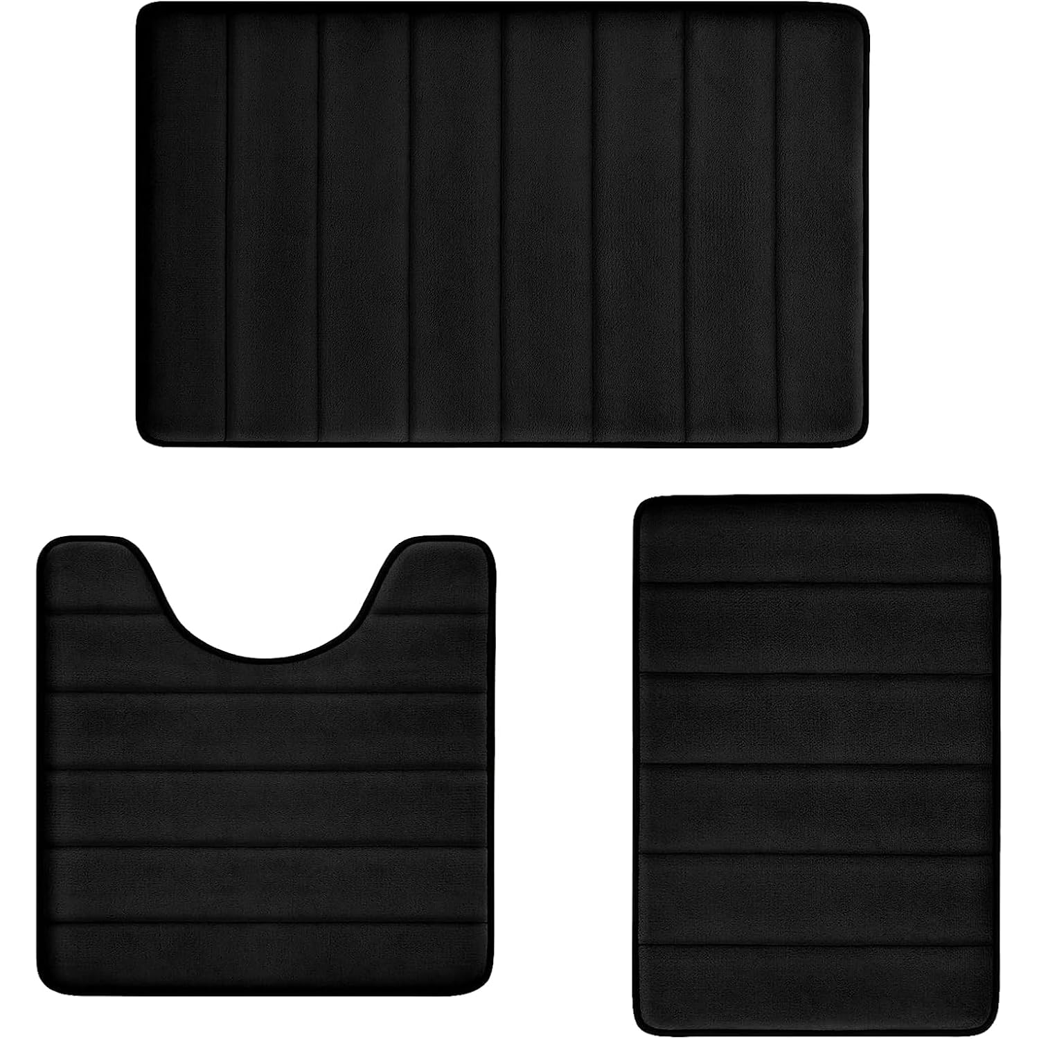 Bathroom Rugs Set Memory Foam Bath Rugs Non-Slip Bath Mat Set 3 Piece,Washable Bathroom Mats,Absorbent Shaggy Rugs Super Soft U-Shaped Toilet Rug,Bahroom Carpets for Bathroom,Tub,Shower（Black）
