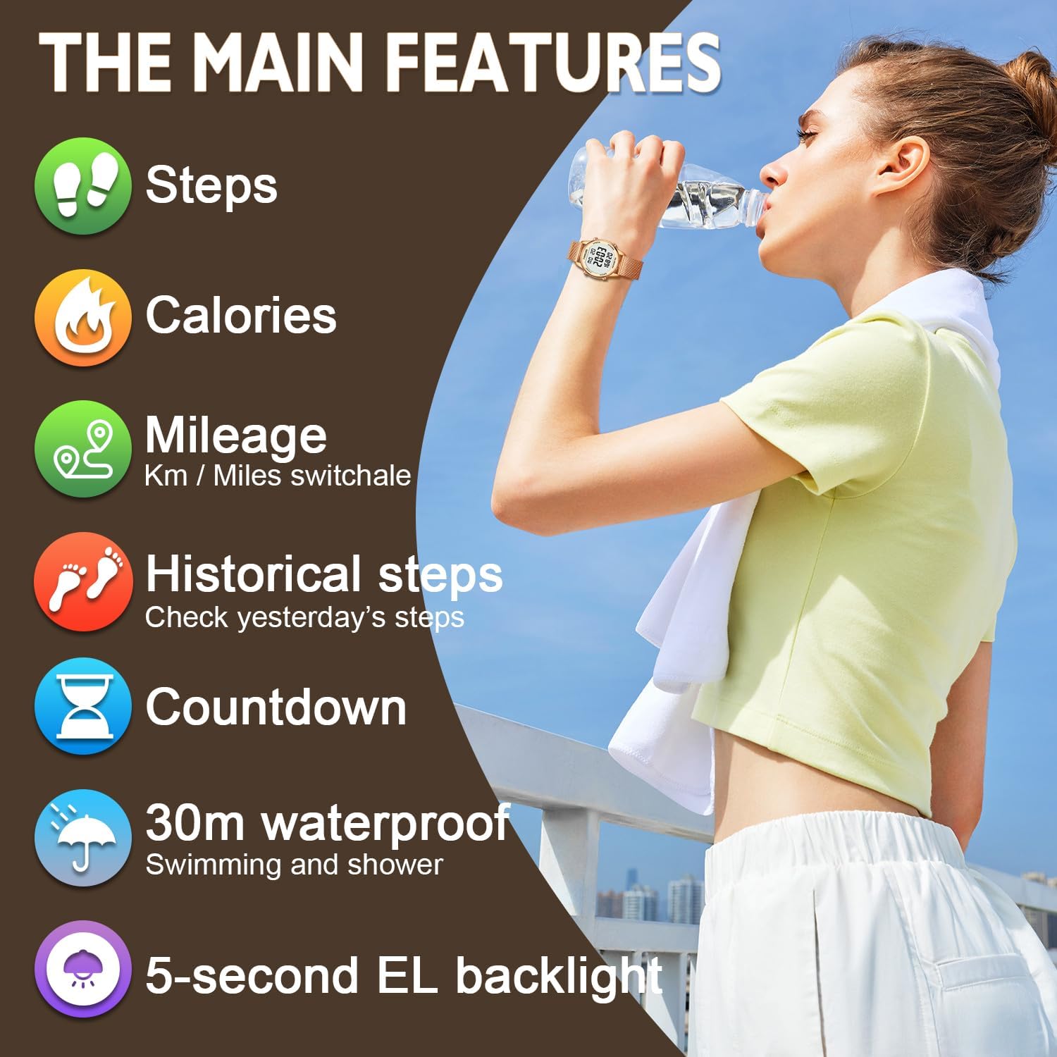 Women'S Step Counter Pedometer Watch With Stainless Steel Bracelet, Stylish Design, No App, No Charging Needed For Step, Calorie, Distance, Alarm, Countdown Timer，Tu-2401