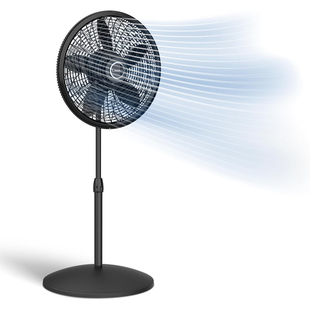 Lasko Pedestal Fan, Oscillating Fan For Bedroom With Adjustable Height And 3 Cooling Speeds, Portable, 18", Black, 1827