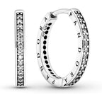 PANDORA Sparkle and PANDORA Logo Hoop Earrings - Stunning Women's Earrings - Great Gift for Her - Sterling Silver & Cubic Zirconia - 2.4 mm
