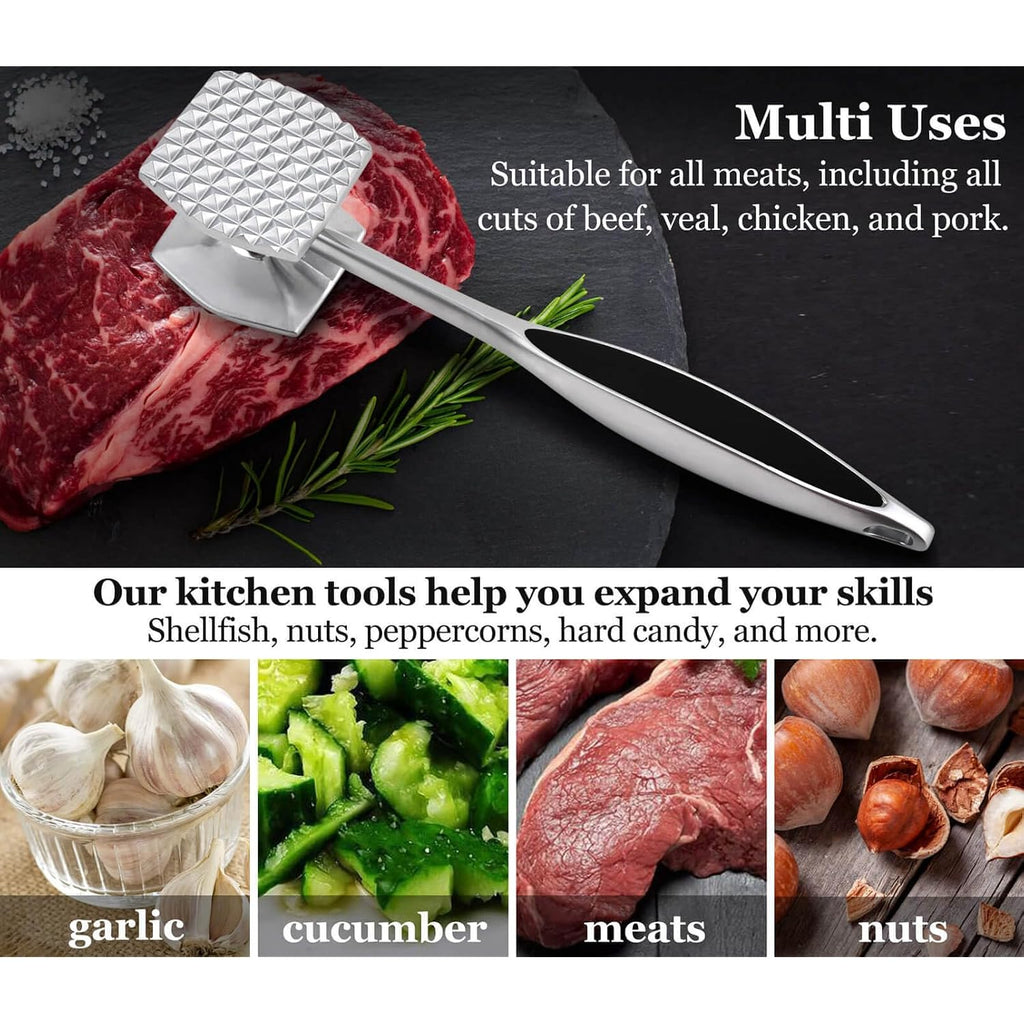 Aliglow Meat Tenderizer Hammer Tool Pounder For Tenderizing Steak Beef Poultry, Heavy Duty Dual-Sided Mallet With Soft Grip Handle - Multifunctional Kitchen Beater For Chicken,Fish, Baking